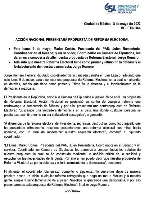 El PAN y la coalición Va por México negaron su apoyo a la reforma electoral propuesta por el presidente desde su presentación