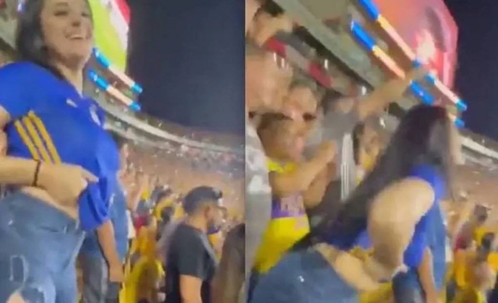 Una aficionada se llevó la atención durante un partido de los Tigres, pues para demostrar su 'afición' y 'emoción' por el equipo, se levantó la blusa frente al público dejando ver su pecho.