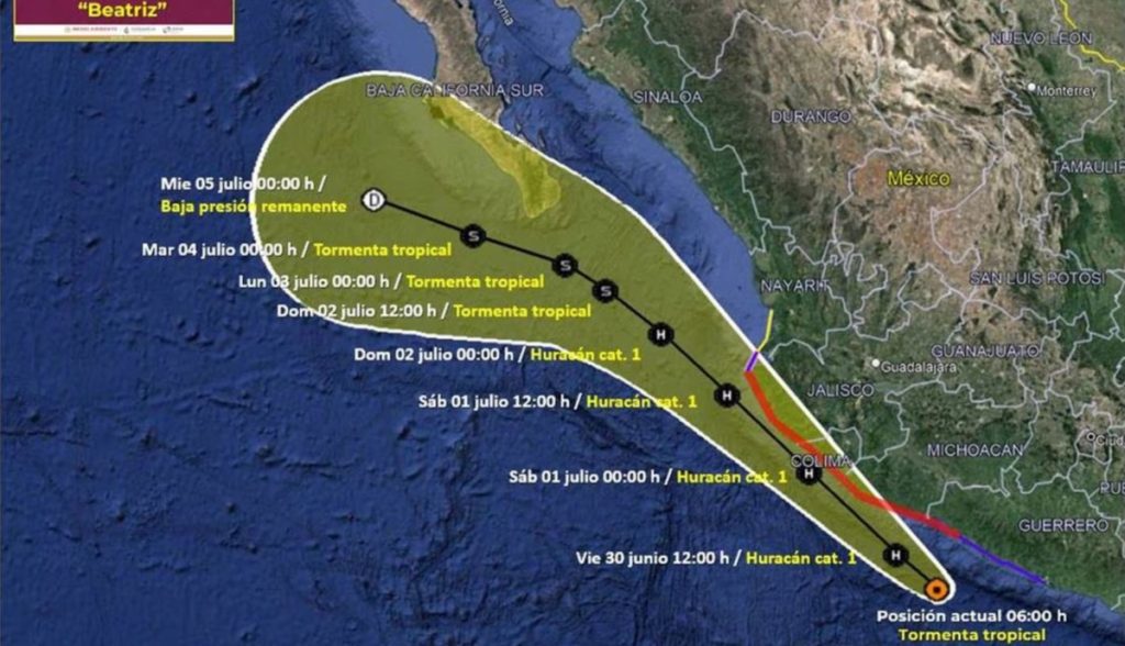 Prevén que tormenta tropical Beatriz se convierta en huracán categoría 1